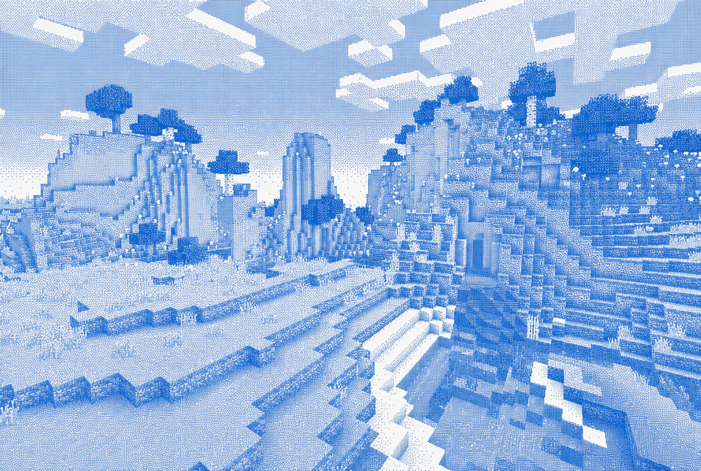 Blue halftone block-built game world