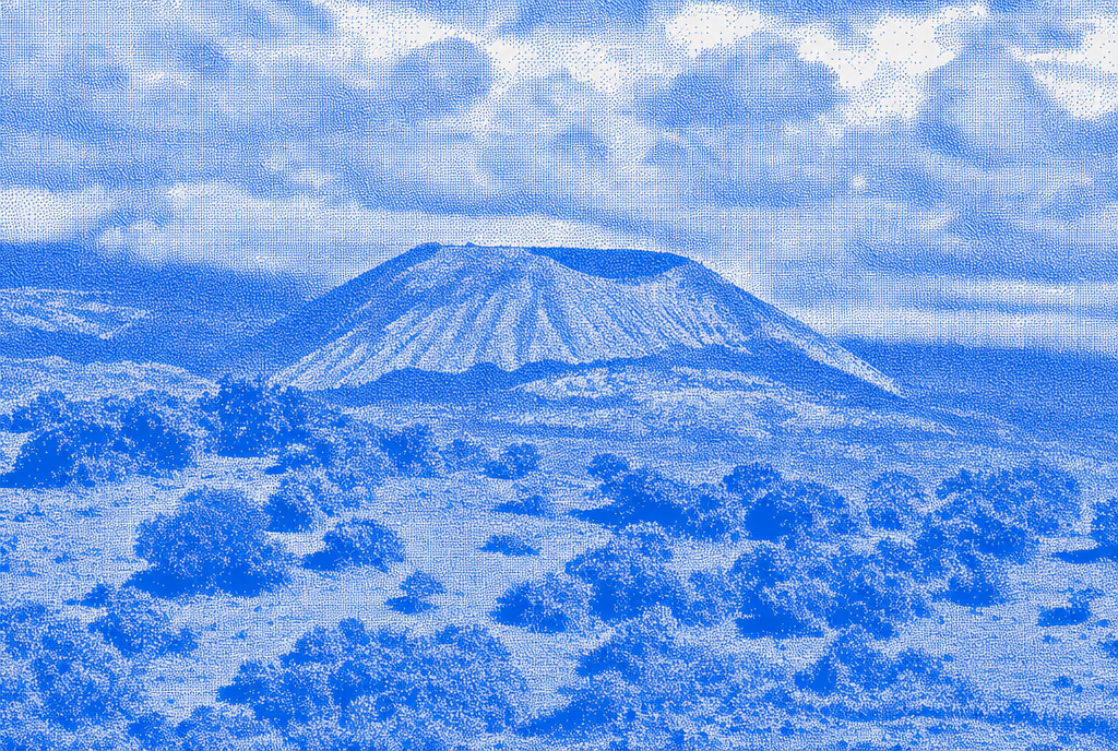 Blue halftone view of Mount Tambora